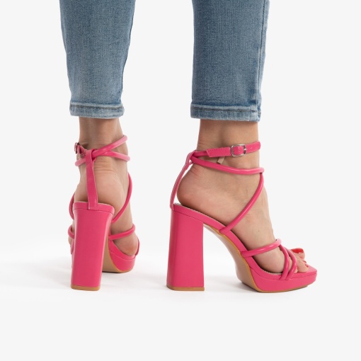 SANDALE ELEGANTE DIN PIELE ECOLOGICA CU MODEL SI TOC GROS LF0734 FUCSIA - Img 3