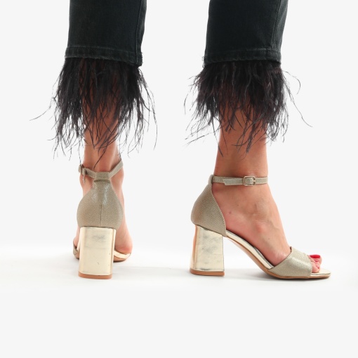 SANDALE ELEGANTE Din Piele Ecologica cu Toc Gros si Sclipici LF0758 AURIU - Img 2