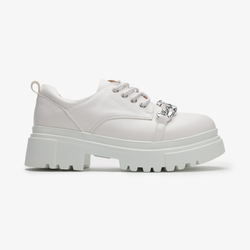 SNEAKERS dama din Piele Ecologica Lacuita cu Accesoriu Argintiu LF0718 ALB - Img 4