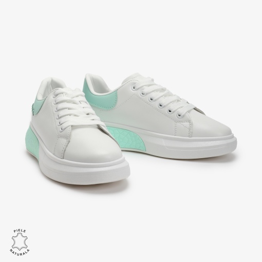 SNEAKERS Dama din Piele Ecologica LF0129 Alb cu VERDE - Img 3