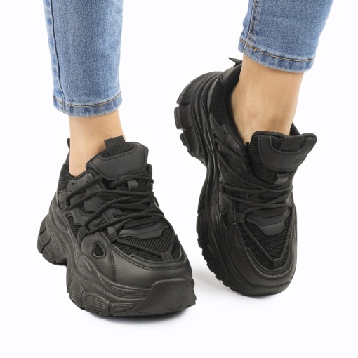 SNEAKERS din PIELE ECOLOGICA cu talpa inalta LF0962 CULOARE: Negru - Img 2