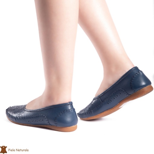 Balerini dama din Piele Naturala cu mici perforatii LF0180 BLEUMARIN - Img 2