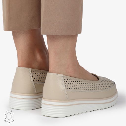 Balerini dama din Piele Naturala cu talpa groasa LF0172 BEJ - Img 4