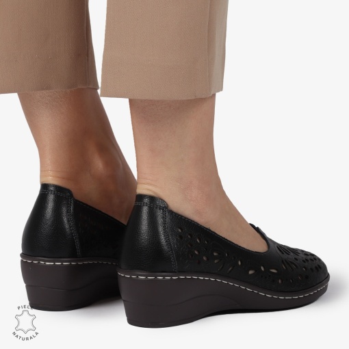 BALERINI dama din Piele naturala PERFORATA SLIP-ON CU TOC MIC LF1362 NEGRU - Img 2