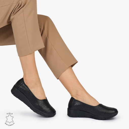 BALERINI din PIELE NATURALA PERFORATA LF1040 CULOARE: NEGRU - Img 2