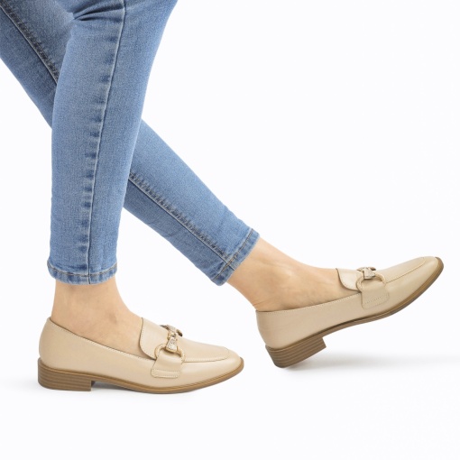 Mocasini DAMA din PIELE ECOLOGICA cu detaliu Auriu LF0961 CULOARE: Bej - Img 2