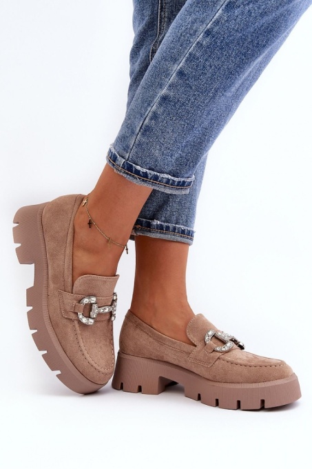Mocasini DAMA din PIELE ECOLOGICA INTOARSA CU PIETRE STRALUCITOARE LF0974 CULOARE: Bej - Img 2