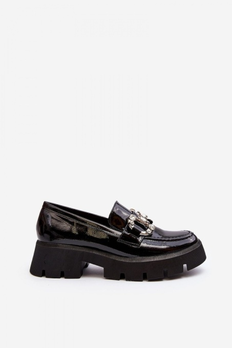 Mocasini DAMA din PIELE ECOLOGICA LACUITA CU PIETRE STRALUCITOARE LF0973 CULOARE: Negru - Img 3