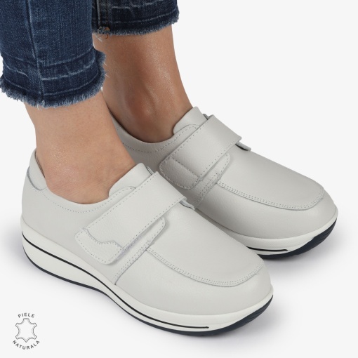 Mocasini dama din piele naturala cu talpa groasa LF0004 ALB - Img 3