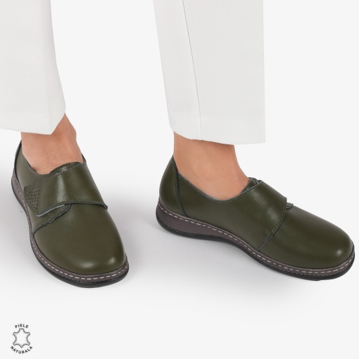 Mocasini dama din Piele naturală LF0017 Verde Inchis - Img 3