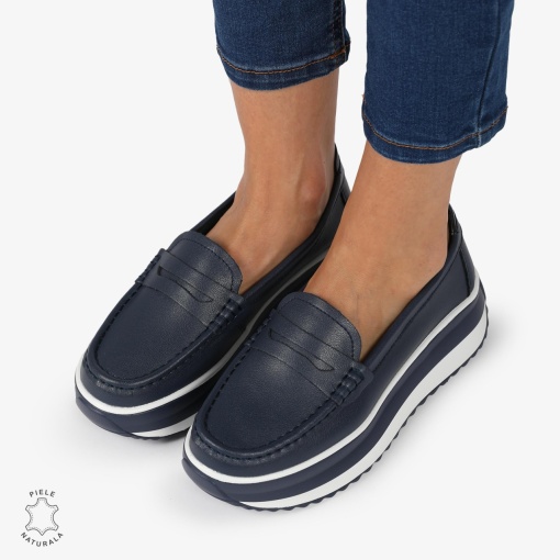 MOCASINI DAMA PIELE NATURALA cu talpa inalta si cusatura laterala LF1276 NAVY - Img 4