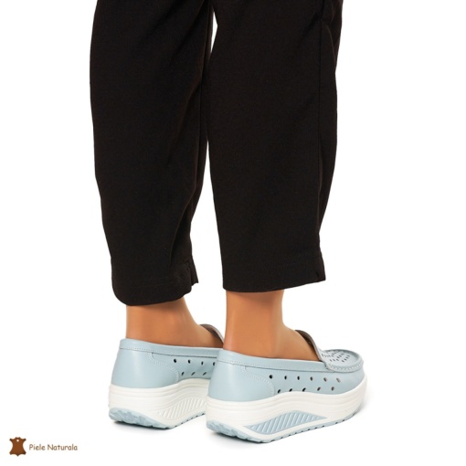 Mocasini Dama Piele Naturala perforati cu talpa groasa LF0079 ALBASTRRU - Img 4