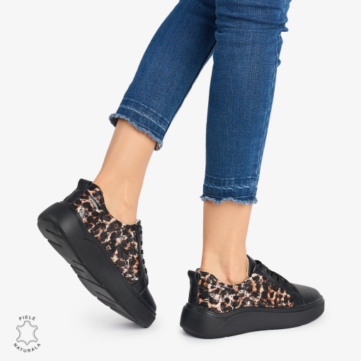 Pantofi Casual DAMA din PIELE Naturala cu imprimeu de leopard LF0949 CULOARE: Negru - Img 3