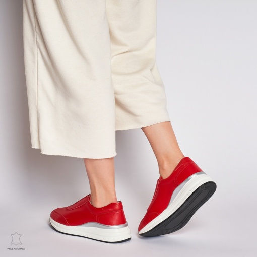 Pantofi Casual dama din Piele naturala CU INCHIDERE ELASTIC LF1233 ROSU - Img 4