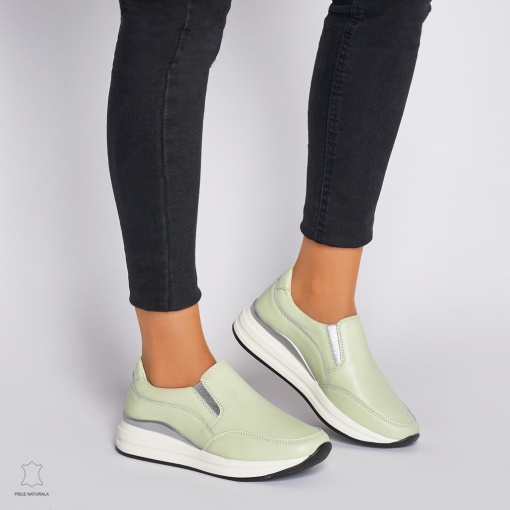 Pantofi Casual dama din Piele naturala CU INCHIDERE SLIP-ON LF1235 VERDE - Img 2