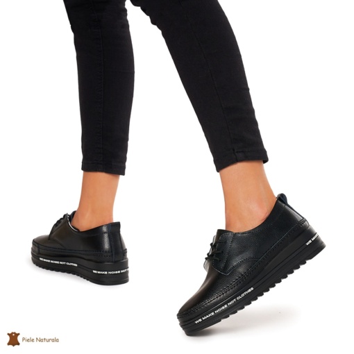 Pantofi Casual dama din Piele naturala cu talpa groasa LF0053 NEGRU - Img 3