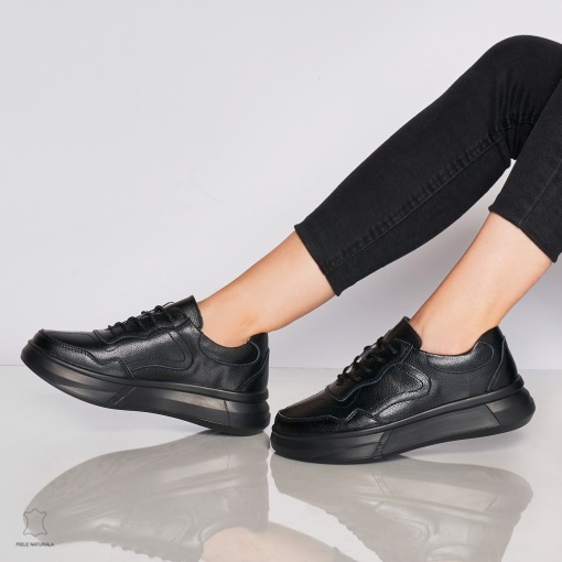 Pantofi Casual dama din Piele naturala cu talpa plata LF0042 NEGRU - Img 2