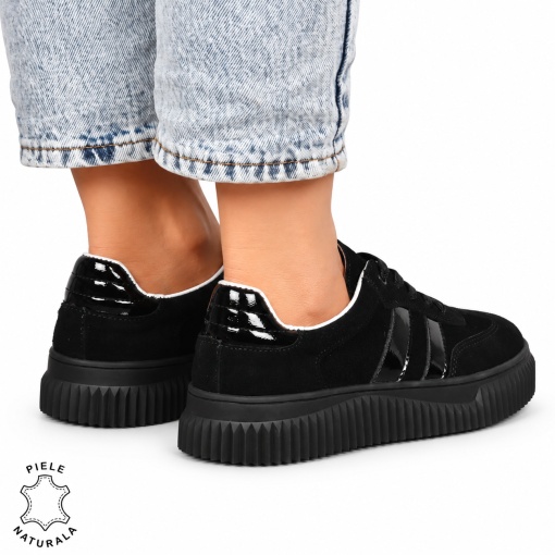 Pantofi Casual DAMA din Piele Naturala intoarsa, Model Retro LF1531NEGRU - Img 3