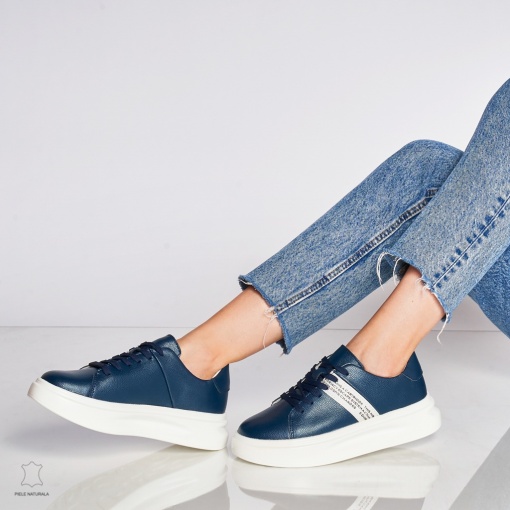 Pantofi Casual dama din Piele naturala LF0047 Bleumarin - Img 2