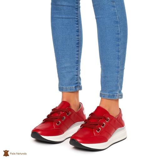 Pantofi Casual dama din Piele naturala LF0049 Rosii - Img 3