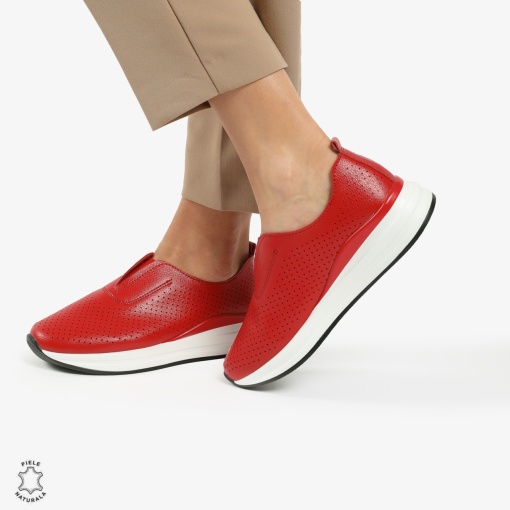 Pantofi Casual dama din piele naturala LF0784 ROSU - Img 2