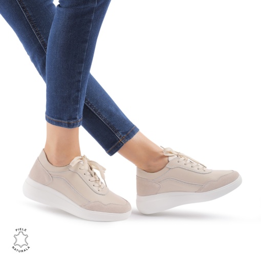 Pantofi Casual dama din Piele Naturala LF0845 BEJ - Img 2