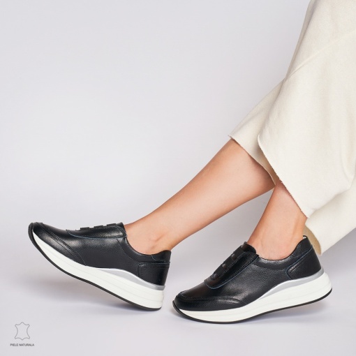 Pantofi Casual dama din Piele naturala LF1233 CU INCHIDERE ELASTIC NEGRU - Img 2