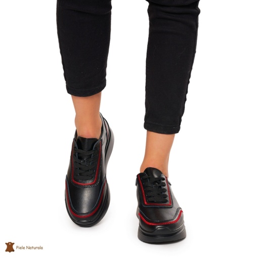 Pantofi casual dama din Piele naturală LF1325 NEGRU - Img 3