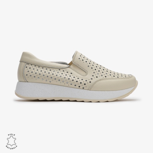 Pantofi Casual dama din Piele Naturala Perforati LF0711 BEJ - Img 2