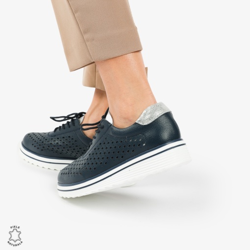 Pantofi Casual dama din piele naturala Perforati LF0782 NAVY - Img 2