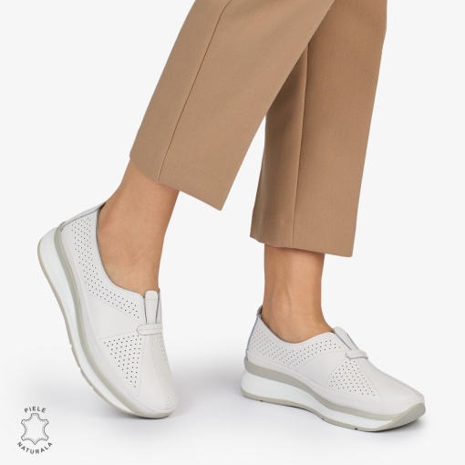 PANTOFI CASUAL Dama Piele Naturala USOR INALTA LF1050 Culoare: ALB - Img 3