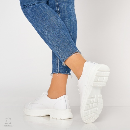 Pantofi casual de dama din piele naturala cu talpa aderenta LF0010 Alb - Img 3