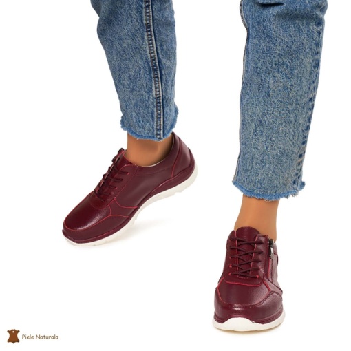 Pantofi casual de dama din piele naturala cu talpa aderenta LF0022 BORDO - Img 3