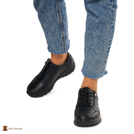 Pantofi casual de dama din piele naturala cu talpa aderenta LF0022 NEGRU - Img 3