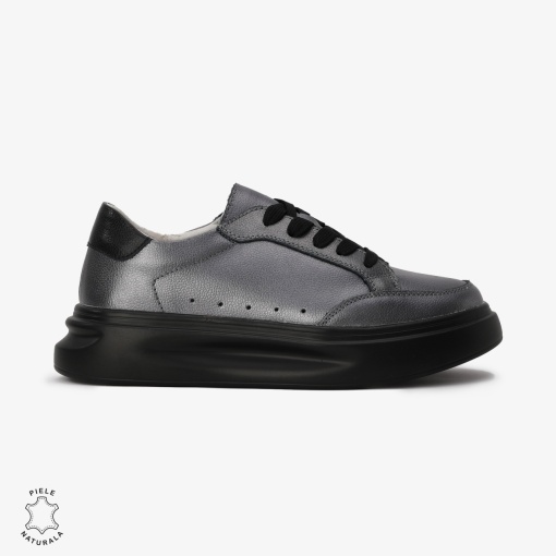 Pantofi Casual de dama din Piele naturala cu talpa groasa LF0521PEWTER - Img 2