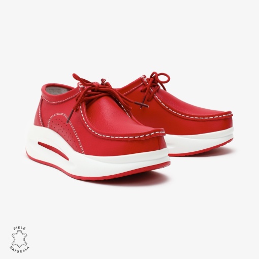 Pantofi Casual de dama din Piele Naturala LF0569 ROSU - Img 3