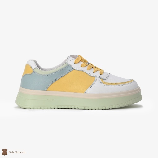 Pantofi Casual de dama din Piele naturala Multicolor cu design special LF0519 ALB CU GALBEN - Img 2