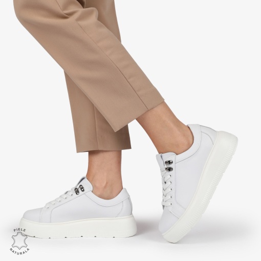 Pantofi CASUAL PIELE NATURALA CU INCHIDERE SIRET LF1294 ALB - Img 3