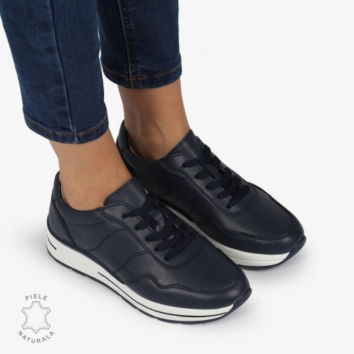 PANTOFI CASUAL Piele Naturala CU INCHIDERE SIRET SI MODEL PE TALPA LF1303 BLEUMARIN - Img 4