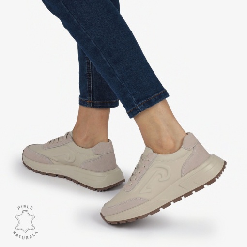 Pantofi casual piele naturala CU MODEL LATERAL LF1304 BEJ - Img 2
