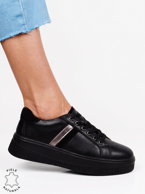Pantofi casual sport din piele naturală întoarsă LF1811 Negru - Img 2