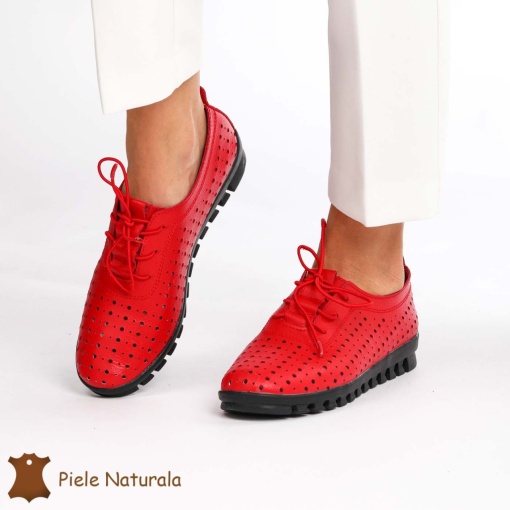 Pantofi Perforati dama din Piele Naturala cu mici perforatii LF0188 ROSU - Img 3