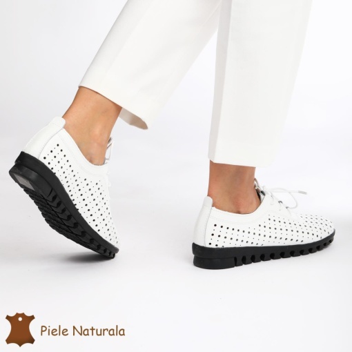 Pantofi Perforati dama din Piele Naturala cu mici perforatii LF0188 ALB - Img 4