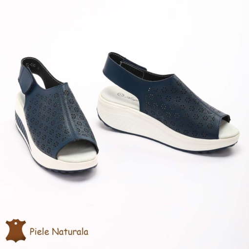 Pantofi Perforati dama din Piele Naturala cu talpa inalta LF0187 NAVY - Img 3