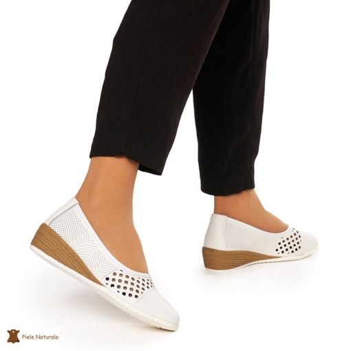 Pantofi Perforati Dama Piele Naturala Slip-on LF0077 ALB - Img 3