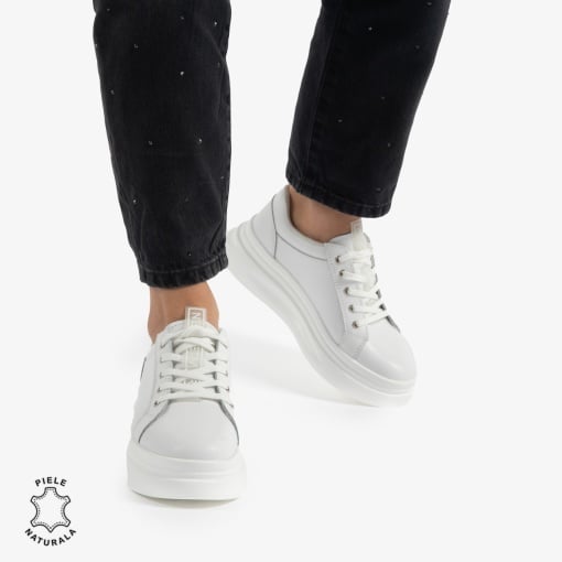Pantofii casual piele naturala LF0763 ALB - Img 2