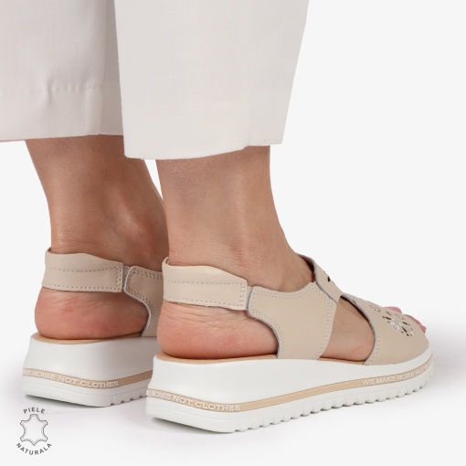 Sandale dama din Piele Naturala cu talpa Inalta LF0195 BEJ - Img 2