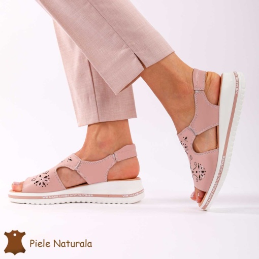 Sandale dama din Piele Naturala cu talpa Inalta LF0195 PINK - Img 4