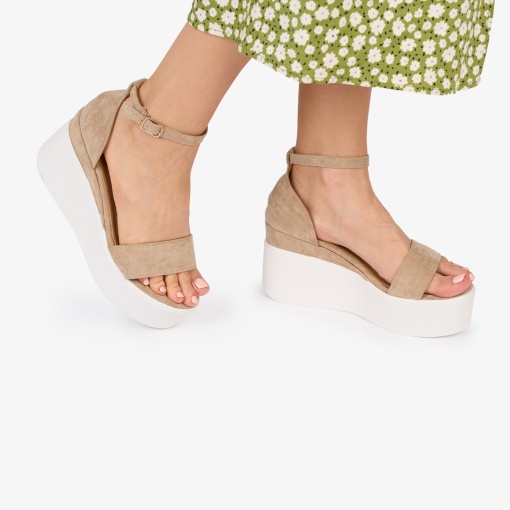 SANDALE dama Piele ECOLOGICA INTOARSA CU PLATFORMA LF1010 Culoare: BEJ - Img 2
