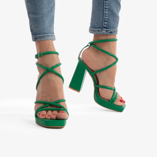 SANDALE ELEGANTE DIN PIELE ECOLOGICA CU MODEL SI TOC GROS LF0734 VERDE - Img 2